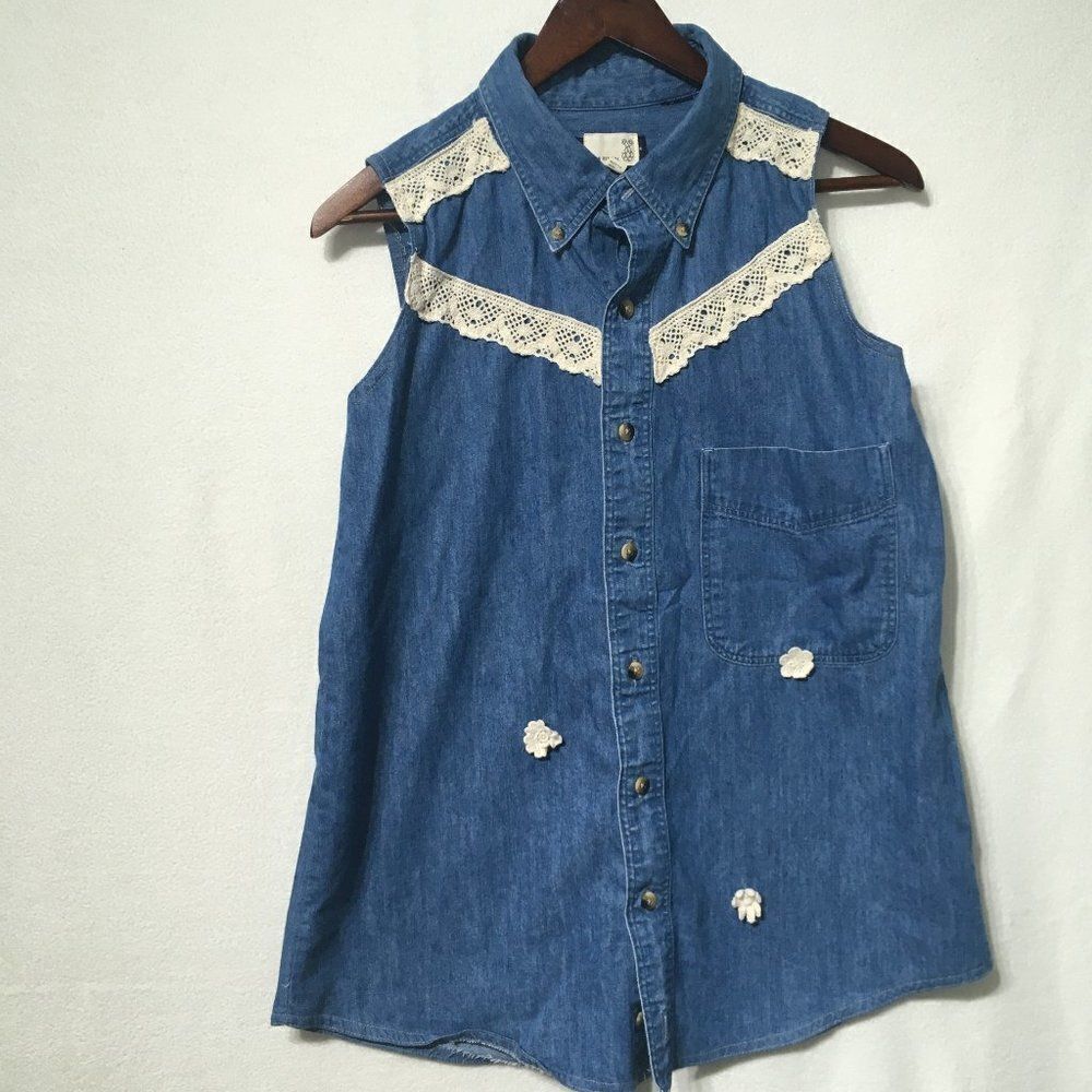 Urban Outfitters Denim Lace  Flower Shirt